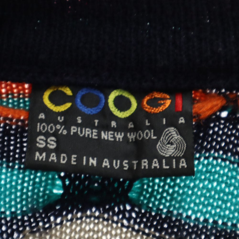 COOGI クージー 90s オールド オーストラリア製 総柄 長袖 Vネック 3D ニットカーディガン SS ブルー メンズ