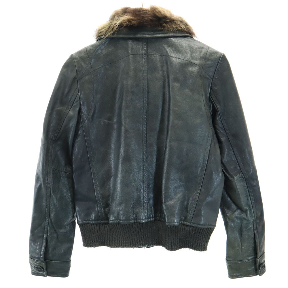 pas de calais パドカレ レザージャケット 38 深緑系 ラクーンファー付き レディース