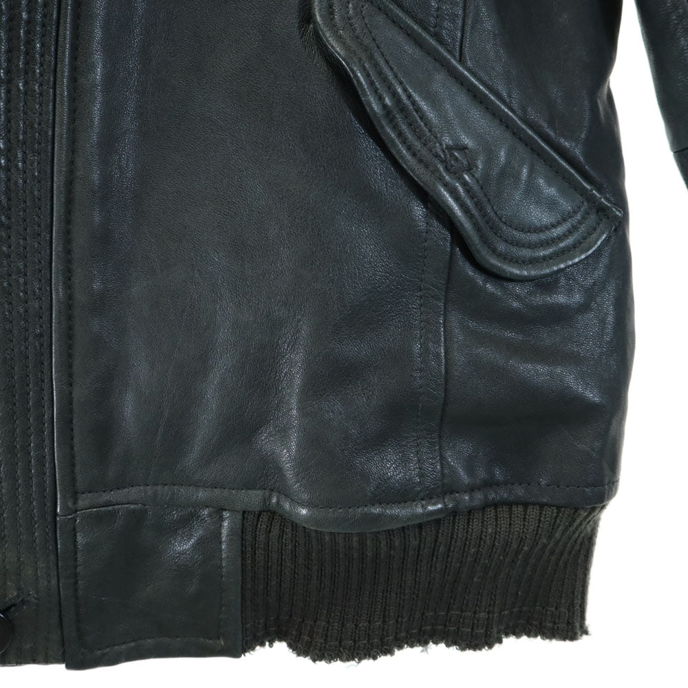 pas de calais パドカレ レザージャケット 38 深緑系 ラクーンファー付き レディース