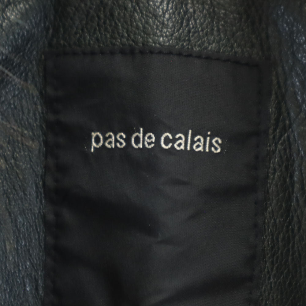 pas de calais パドカレ レザージャケット 38 深緑系 ラクーンファー付き レディース
