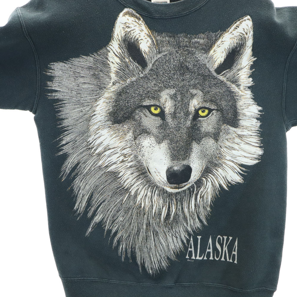 COTTON DELUXE FLEECE 90s オールド USA製 アニマルプリント 長袖 スウェット S ブラック 裏起毛 トレーナー メンズ