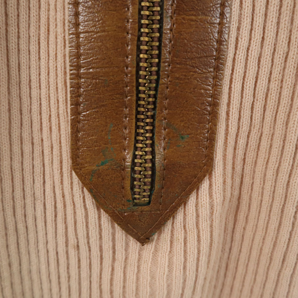 MONTGOMERY WARD モンゴメリーワード 70s ヴィンテージ タロンジップ 長袖 レザー切り替え セーター S ベージュ ニット レディース