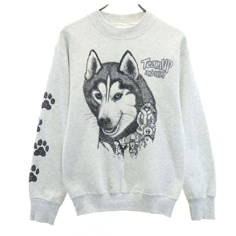 Little Brownie 80s 90s オールドUSA製 長袖 シベリアンハスキープリント スウェット S グレー トレーナー 裏起毛 メンズ