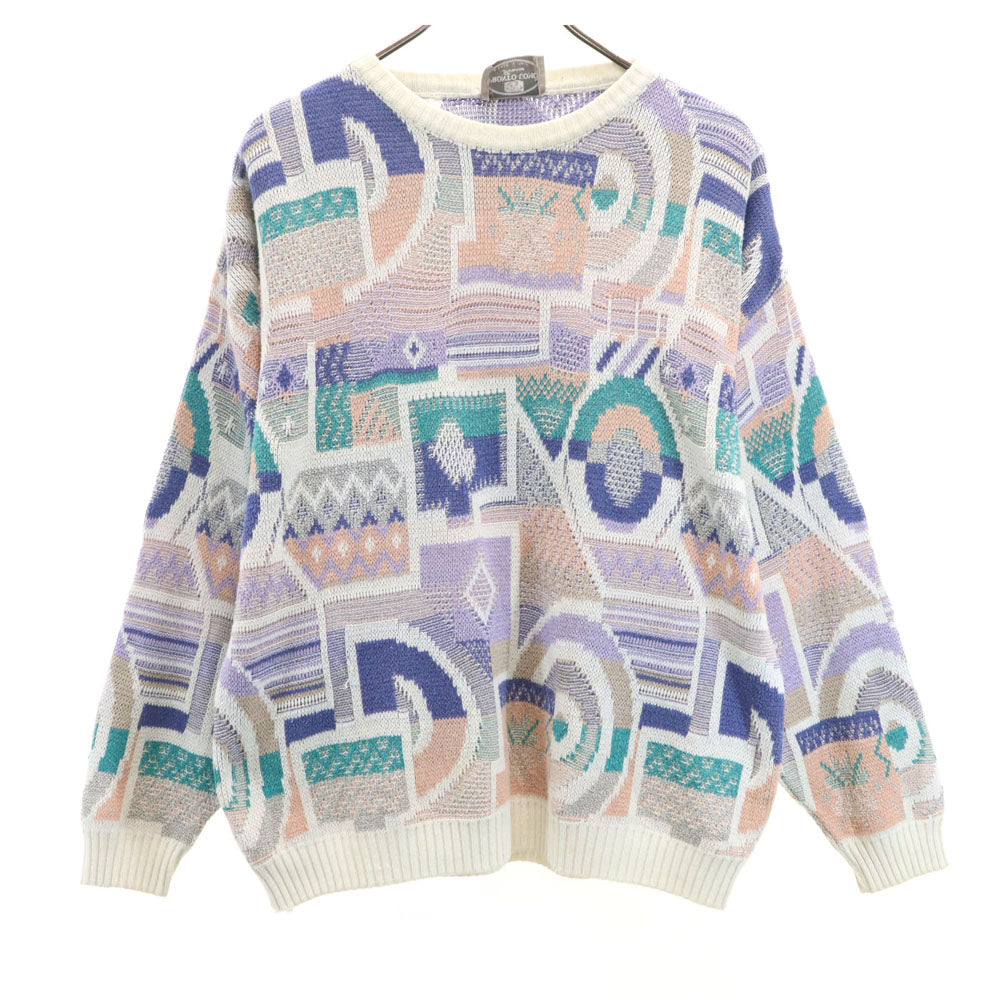 PRONTO UOMO 90s イタリア製 オールド 総柄 長袖 セーター 48 ホワイト 他 ニット メンズ