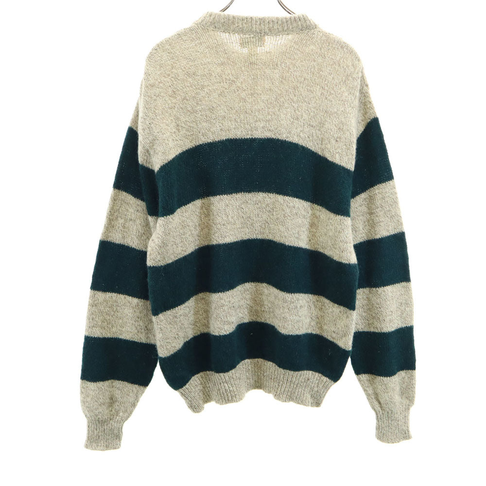 L.L.Bean エルエルビーン 80s ヴィンテージ USA製 ウールブレンド ボーダー柄 長袖 セーター L ベージュ×グリーン ニット メンズ