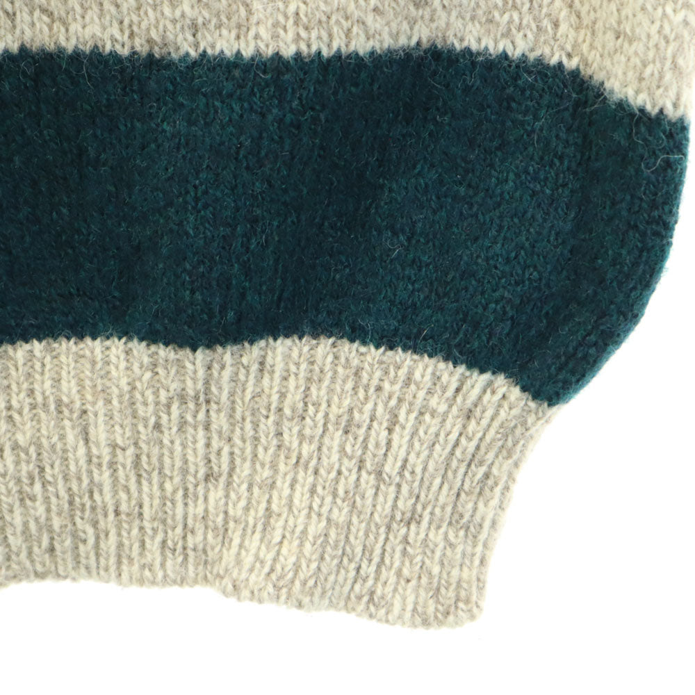 L.L.Bean エルエルビーン 80s ヴィンテージ USA製 ウールブレンド ボーダー柄 長袖 セーター L ベージュ×グリーン ニット メンズ
