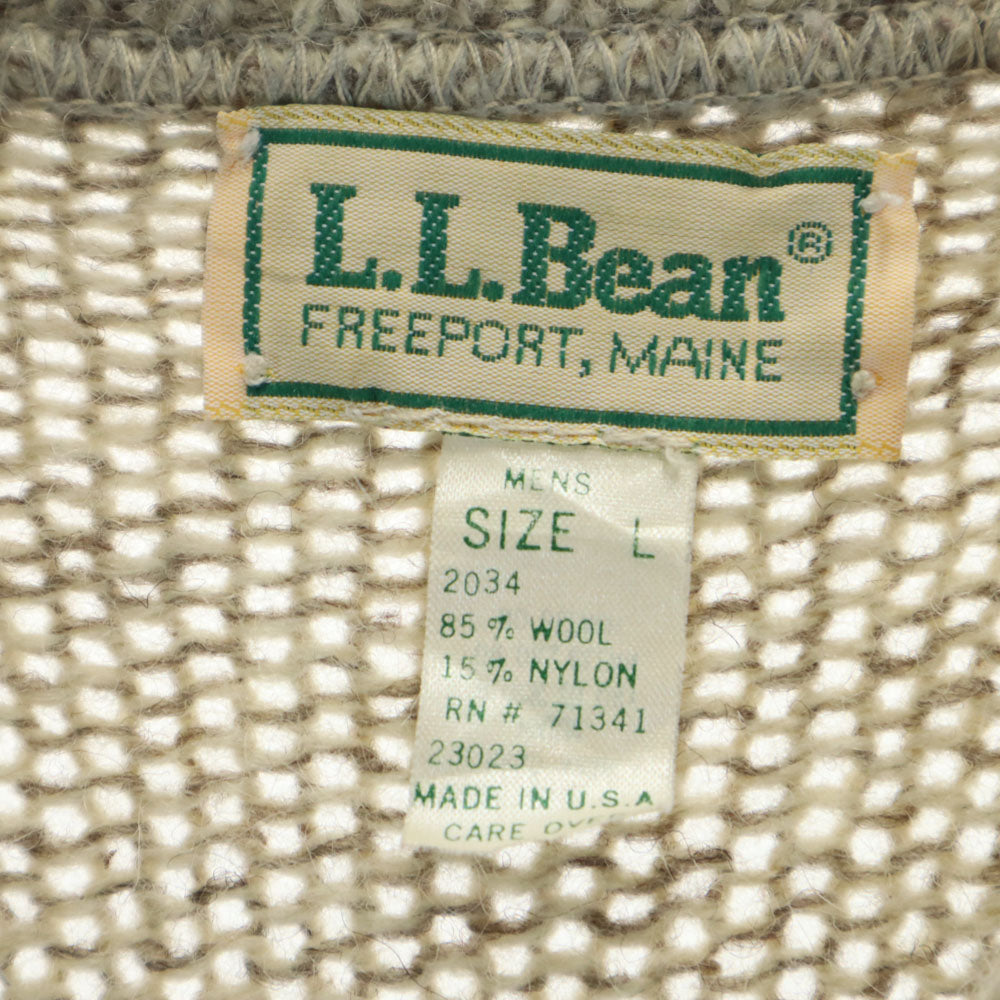 L.L.Bean エルエルビーン 80s ヴィンテージ USA製 ウールブレンド ボーダー柄 長袖 セーター L ベージュ×グリーン ニット メンズ