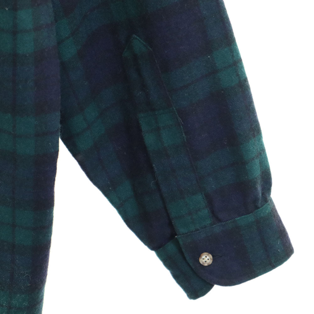 PENDLETON ペンドルトン 70s ヴィンテージ USA製 ウールブレンド チェック柄 長袖 ウールシャツ L グリーン×ネイビー メンズ