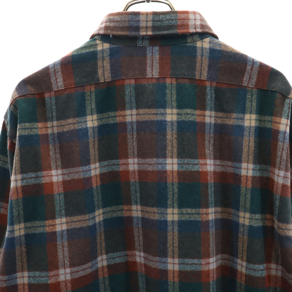 PENDLETON ペンドルトン 70s ヴィンテージ USA製 ウールブレンド チェック柄 長袖 衿芯 ウールシャツ XL ブラウン×グリーン メンズ