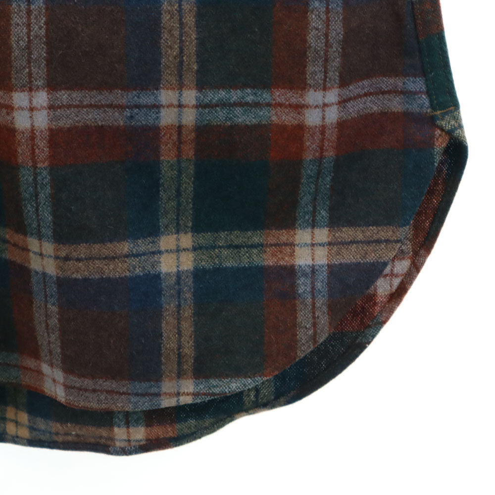 PENDLETON ペンドルトン 70s ヴィンテージ USA製 ウールブレンド チェック柄 長袖 衿芯 ウールシャツ XL ブラウン×グリーン メンズ