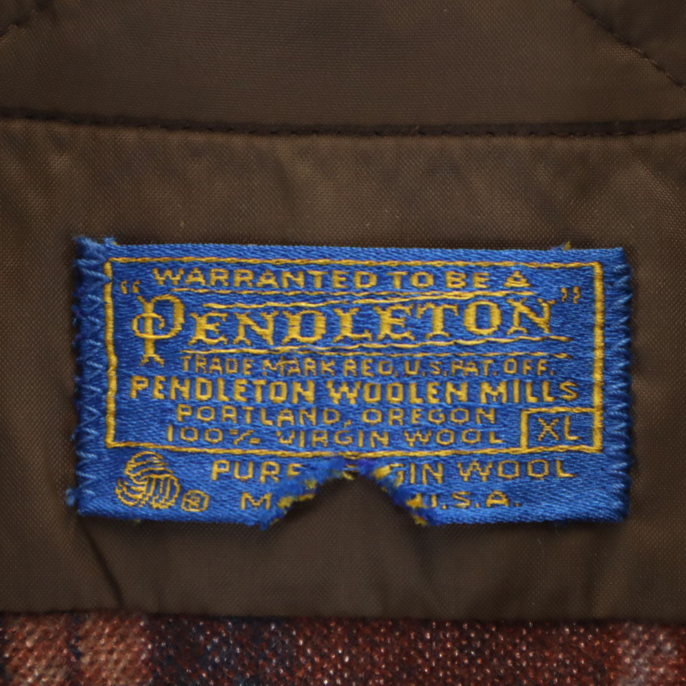 PENDLETON ペンドルトン 70s ヴィンテージ USA製 ウールブレンド チェック柄 長袖 衿芯 ウールシャツ XL ブラウン×グリーン メンズ