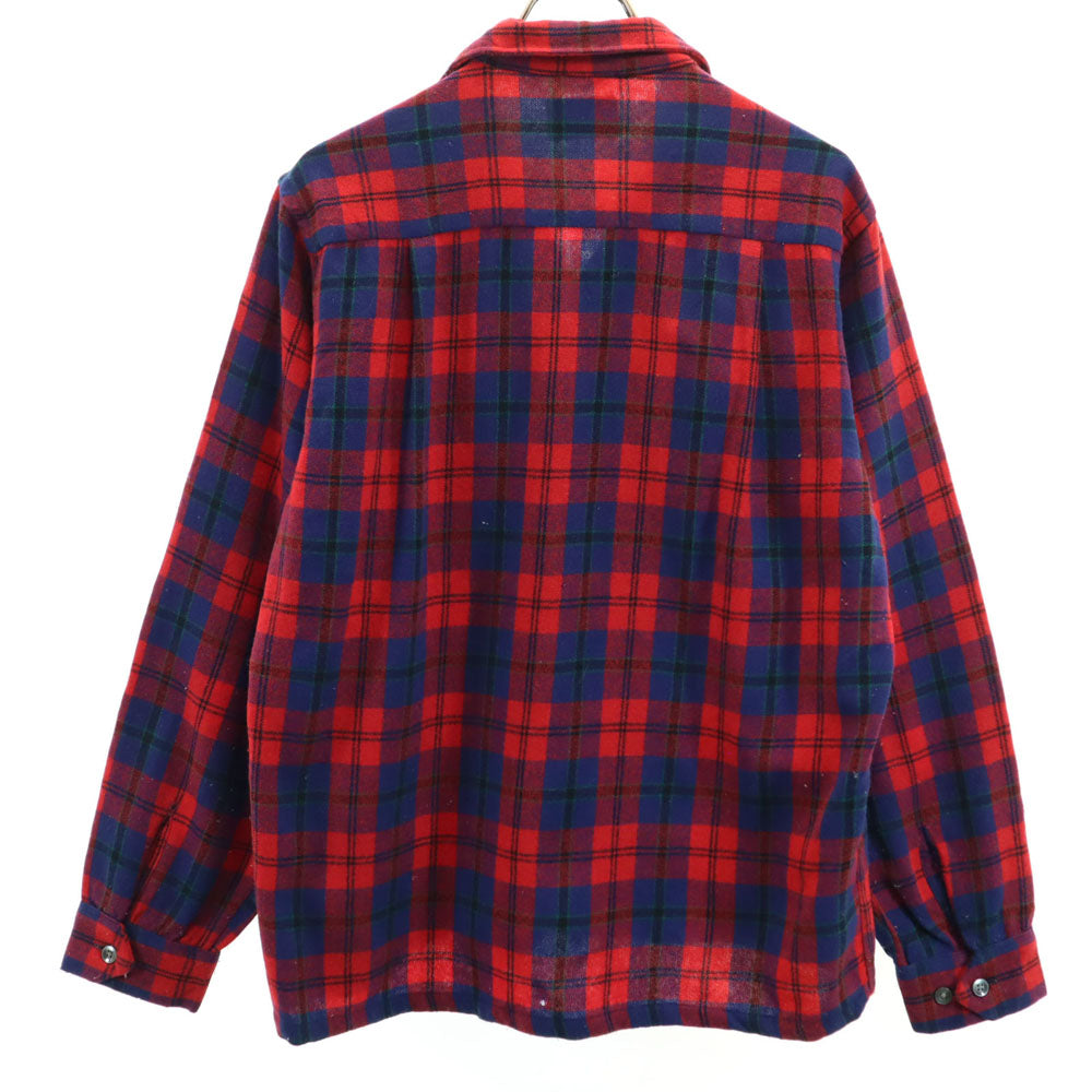 Country and Casual 60s ヴィンテージ ウールブレンド チェック柄 長袖 開襟 ウールシャツ 15M151/2 レッド×ブルー メンズ