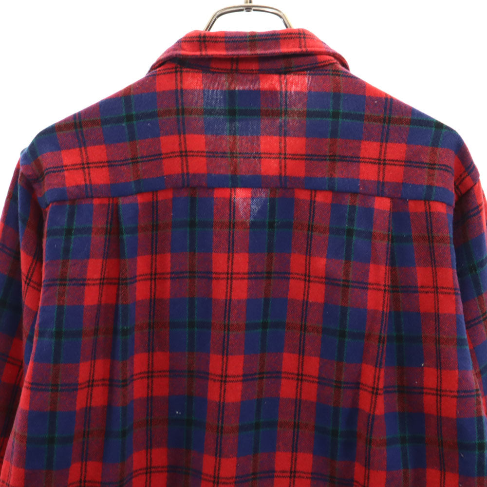 Country and Casual 60s ヴィンテージ ウールブレンド チェック柄 長袖 開襟 ウールシャツ 15M151/2 レッド×ブルー メンズ