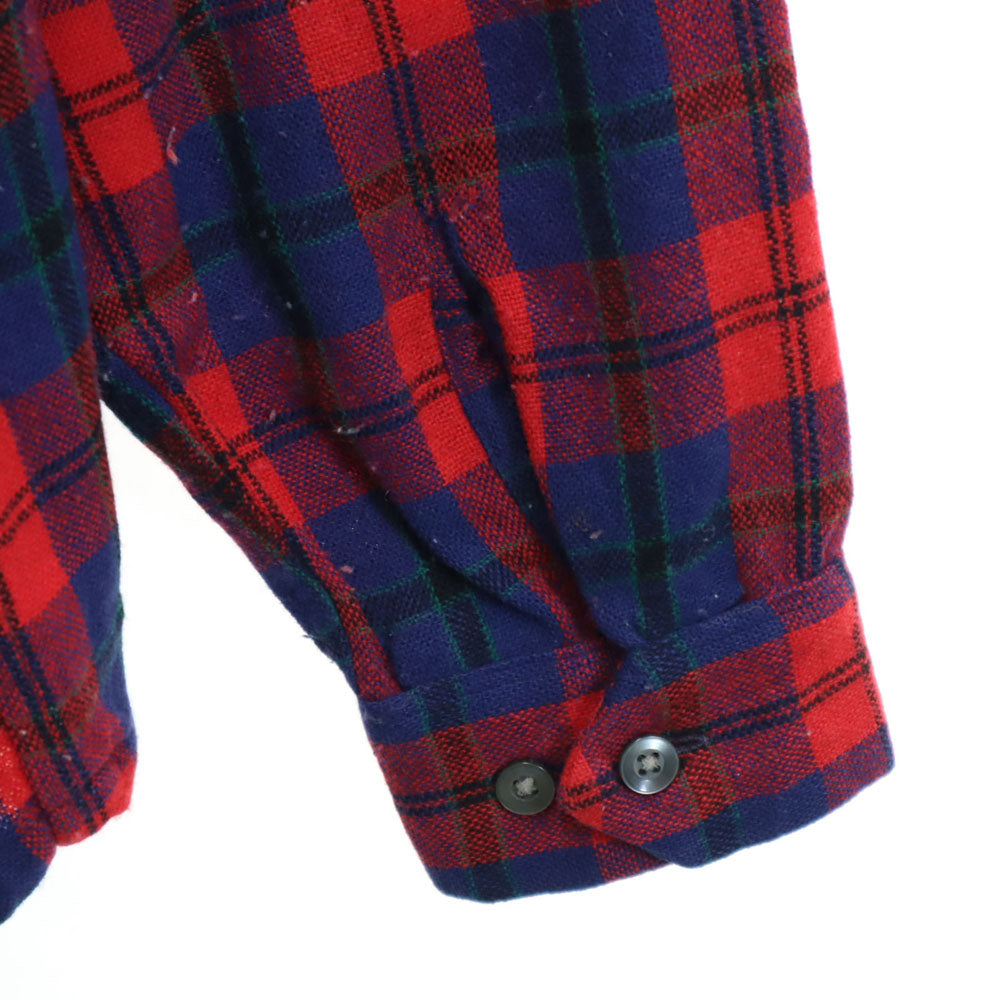 Country and Casual 60s ヴィンテージ ウールブレンド チェック柄 長袖 開襟 ウールシャツ 15M151/2 レッド×ブルー メンズ