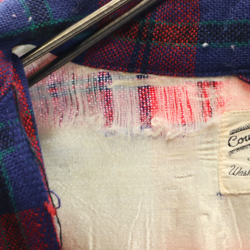 Country and Casual 60s ヴィンテージ ウールブレンド チェック柄 長袖 開襟 ウールシャツ 15M151/2 レッド×ブルー メンズ