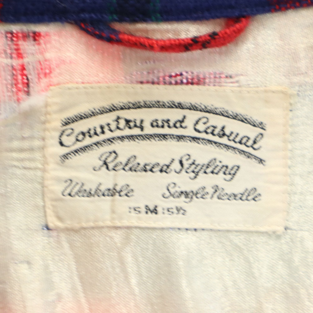Country and Casual 60s ヴィンテージ ウールブレンド チェック柄 長袖 開襟 ウールシャツ 15M151/2 レッド×ブルー メンズ