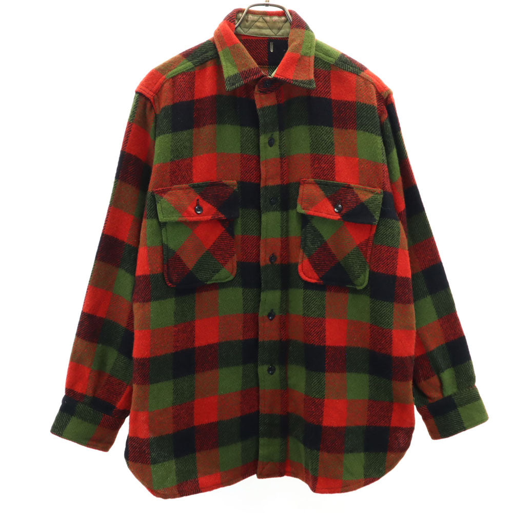 VINTAGE ヴィンテージ 50s 60s マチ付き ウールブレンド チェック柄 長袖 ウールシャツ レッド×グリーン メンズ