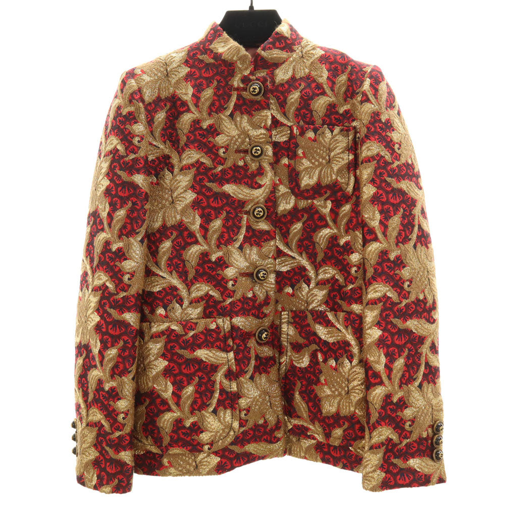 GUCCI グッチ 441738 イタリア製 花柄 ジャガード ジャケット 38 レッド 他 リボン ハンガー付き レディース