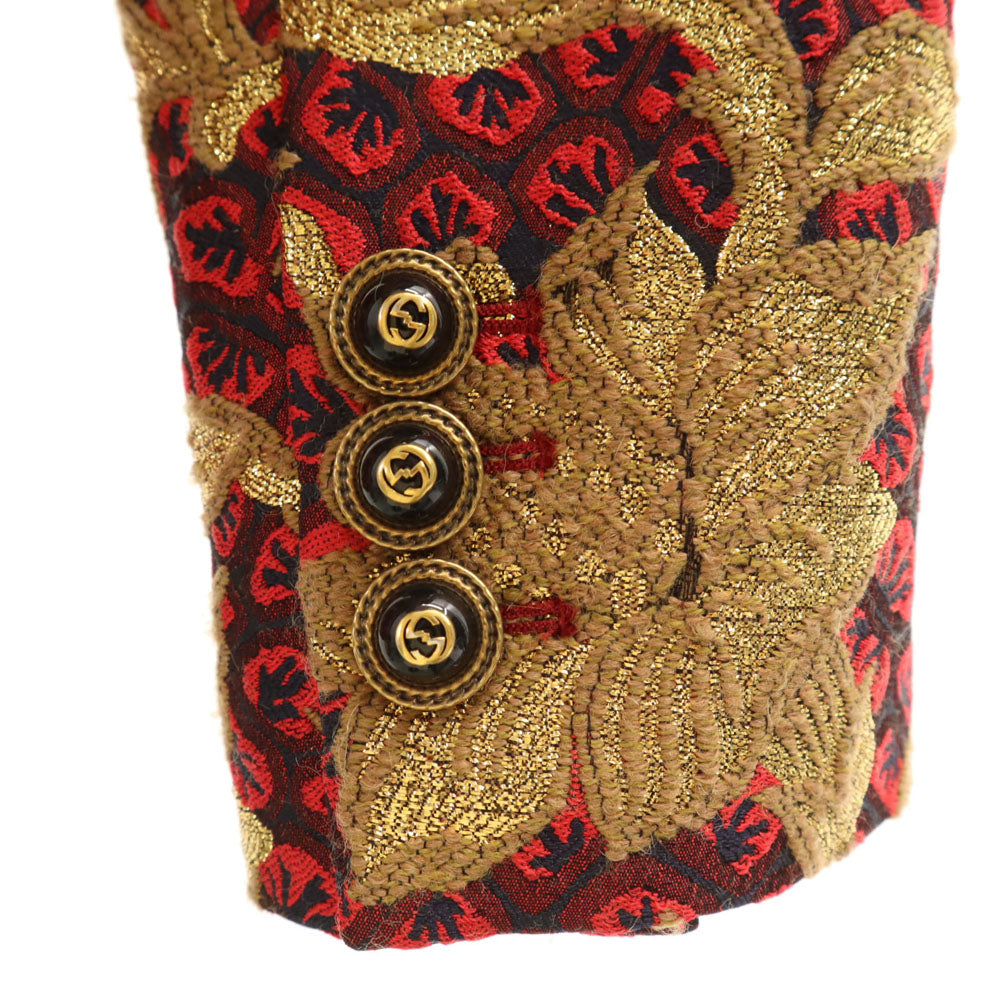 GUCCI グッチ 441738 イタリア製 花柄 ジャガード ジャケット 38 レッド 他 リボン ハンガー付き レディース