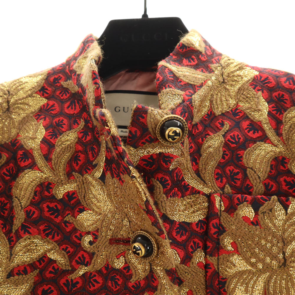 GUCCI グッチ 441738 イタリア製 花柄 ジャガード ジャケット 38 レッド 他 リボン ハンガー付き レディース