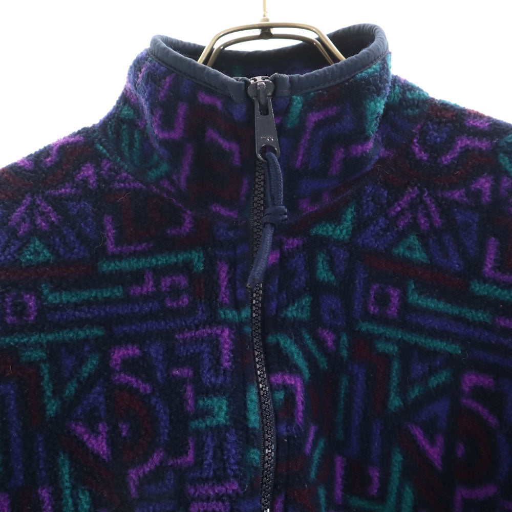 Columbia コロンビア 90s アウトドア オールド 総柄 ハーフジップ フリース ジャケット M ネイビー プルオーバー レディース