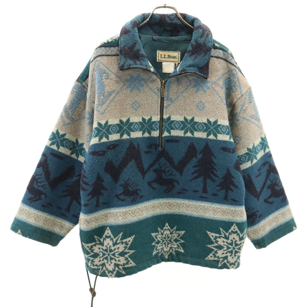 L.L.Bean エルエルビーン 80s ヴィンテージ ネイティブ柄 ハーフジップ ウールジャケット グリーン 他 ブランケットジャケット メンズ