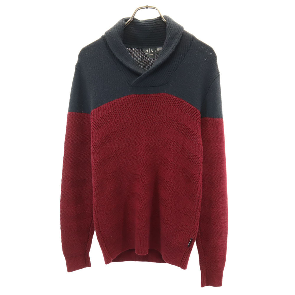 ARMANI EXCHANGE アルマーニエクスチェンジ 長袖 ショールカラー セーター S ワインレッド×ブラック ニット メンズ