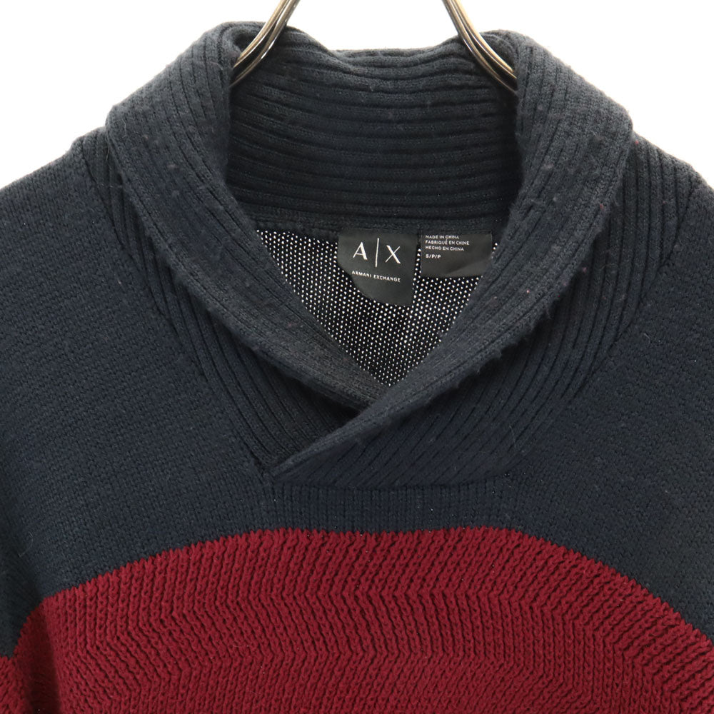 ARMANI EXCHANGE アルマーニエクスチェンジ 長袖 ショールカラー セーター S ワインレッド×ブラック ニット メンズ