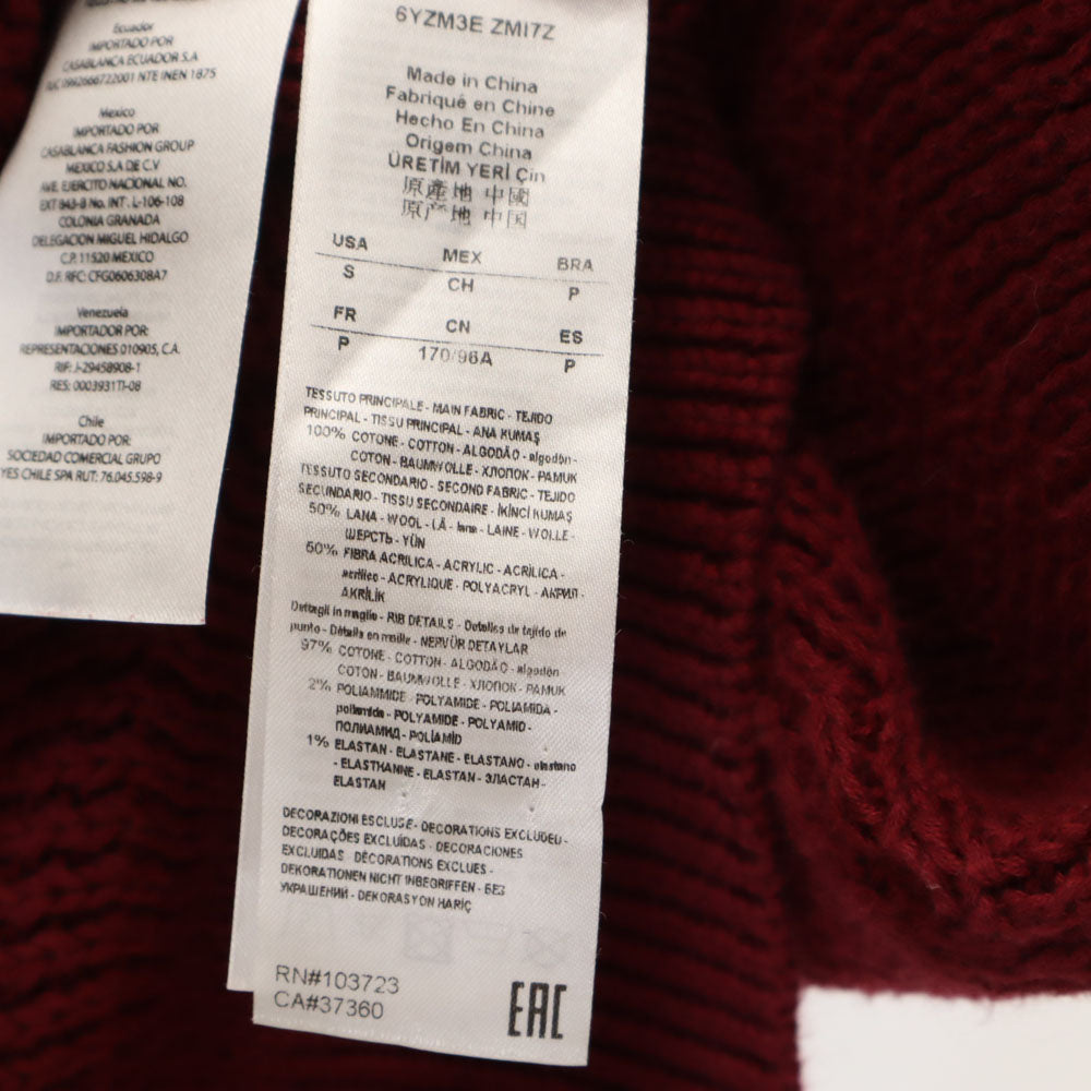 ARMANI EXCHANGE アルマーニエクスチェンジ 長袖 ショールカラー セーター S ワインレッド×ブラック ニット メンズ