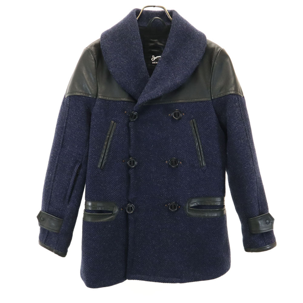 DENHAM デンハム CAGNEY FBH ウールレザー切替 ピーコート ネイビー×ブラック メンズ