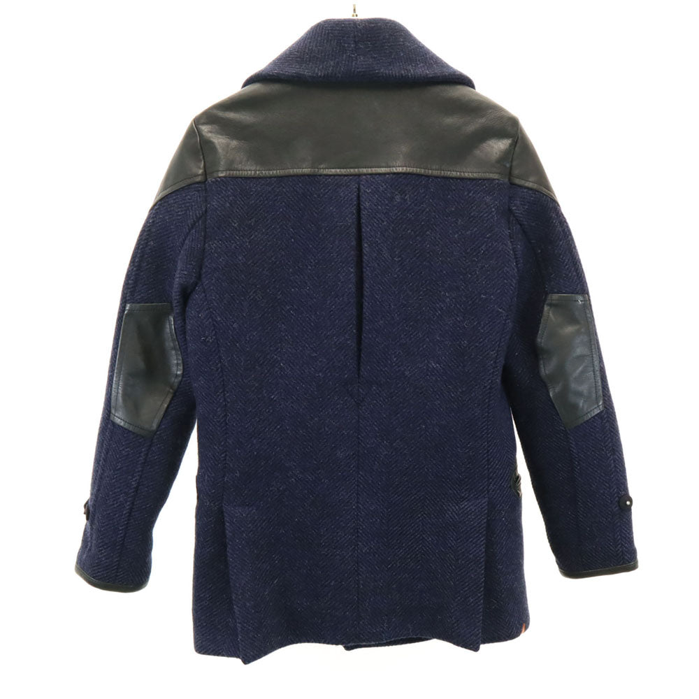 DENHAM デンハム CAGNEY FBH ウールレザー切替 ピーコート ネイビー×ブラック メンズ