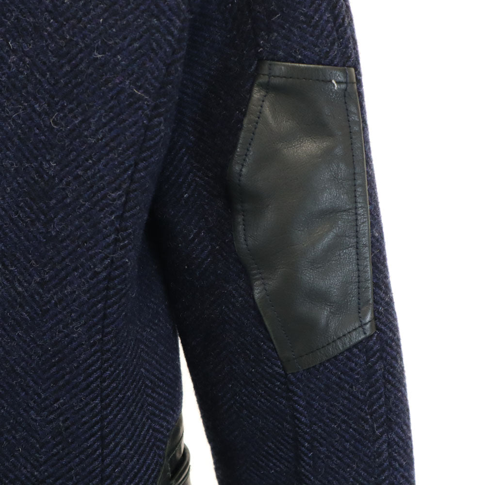 DENHAM デンハム CAGNEY FBH ウールレザー切替 ピーコート ネイビー×ブラック メンズ