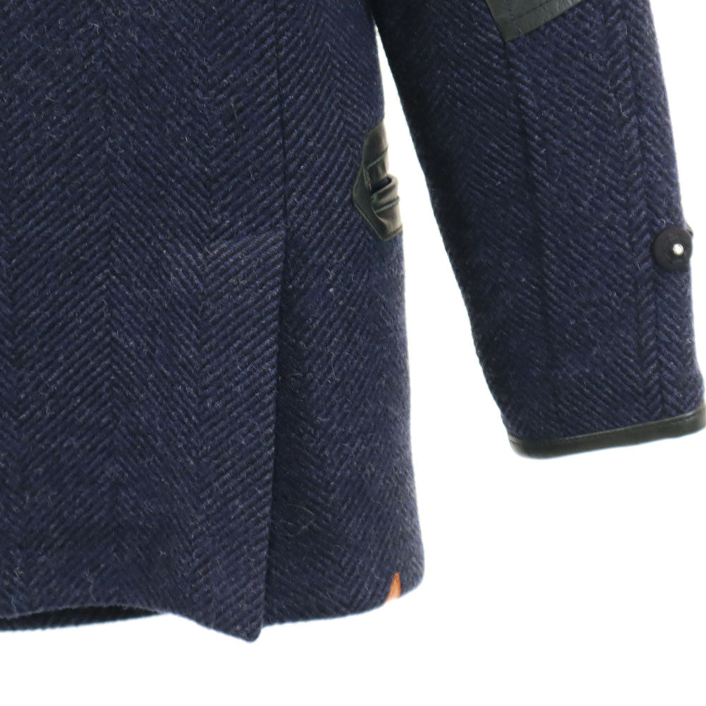 DENHAM デンハム CAGNEY FBH ウールレザー切替 ピーコート ネイビー×ブラック メンズ