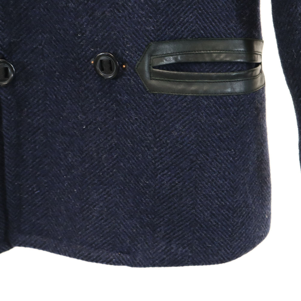 DENHAM デンハム CAGNEY FBH ウールレザー切替 ピーコート ネイビー×ブラック メンズ