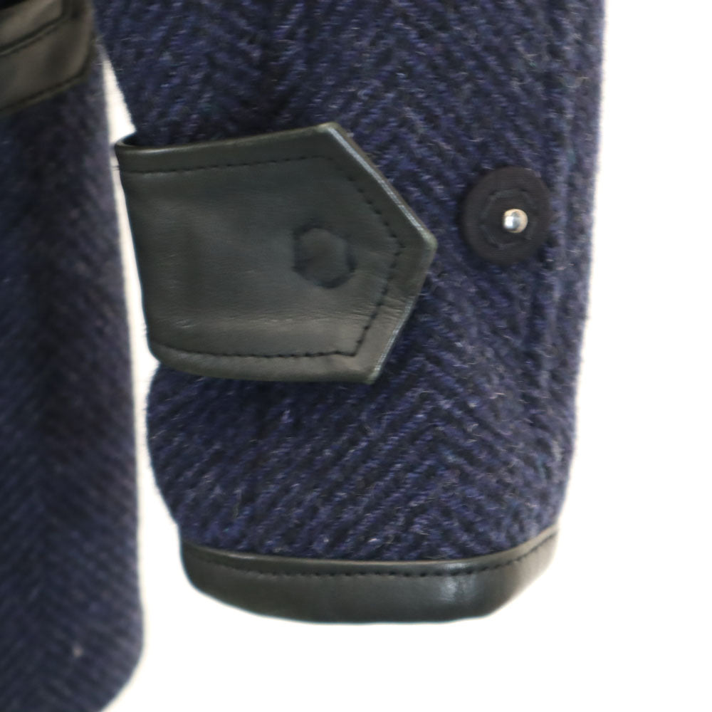 DENHAM デンハム CAGNEY FBH ウールレザー切替 ピーコート ネイビー×ブラック メンズ