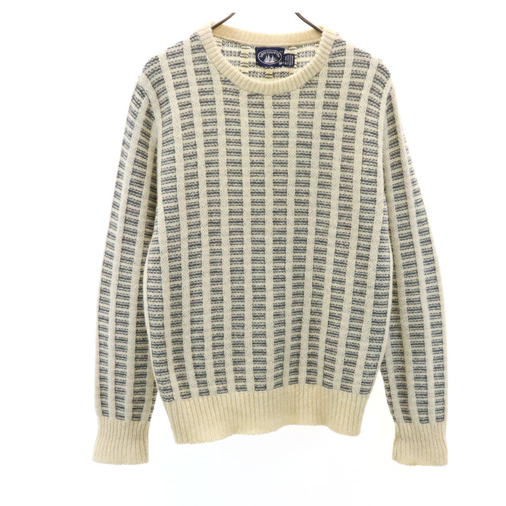 boat house row 90s オールド USA製 ウールブレンド 総柄 長袖 セーター M ベージュ ニット メンズ