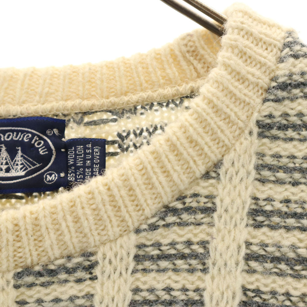 boat house row 90s オールド USA製 ウールブレンド 総柄 長袖 セーター M ベージュ ニット メンズ