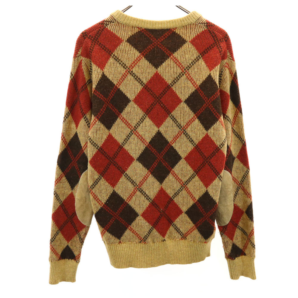 Rio リオ 90s 80s オールド アーガイル柄 長袖 エルボーパッチ セーター M レッド×オクター ニット メンズ