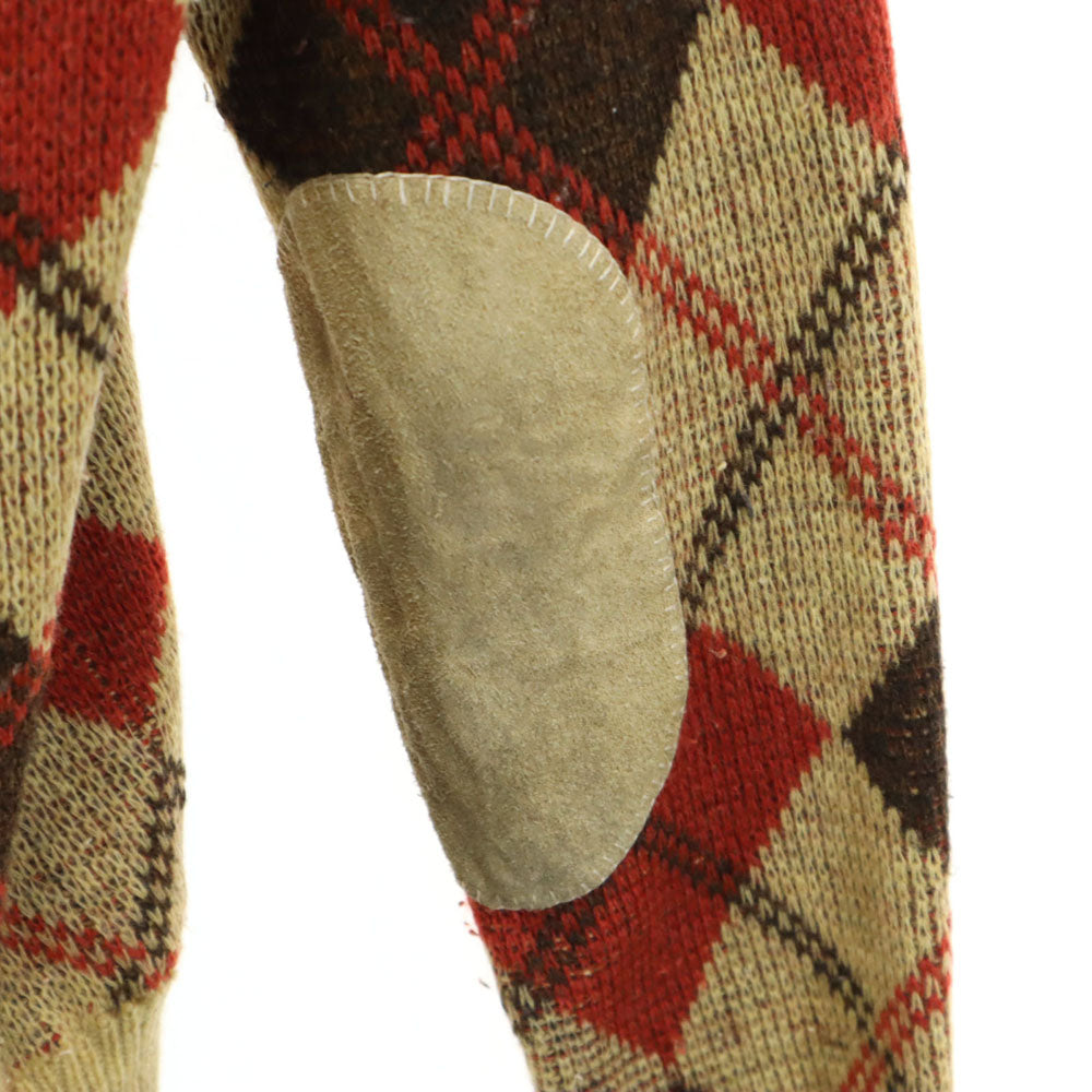 Rio リオ 90s 80s オールド アーガイル柄 長袖 エルボーパッチ セーター M レッド×オクター ニット メンズ