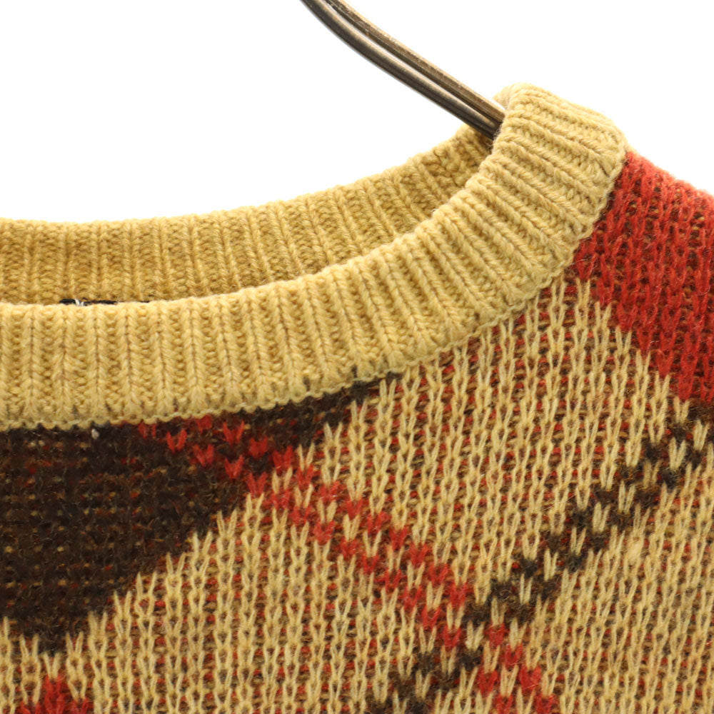 Rio リオ 90s 80s オールド アーガイル柄 長袖 エルボーパッチ セーター M レッド×オクター ニット メンズ