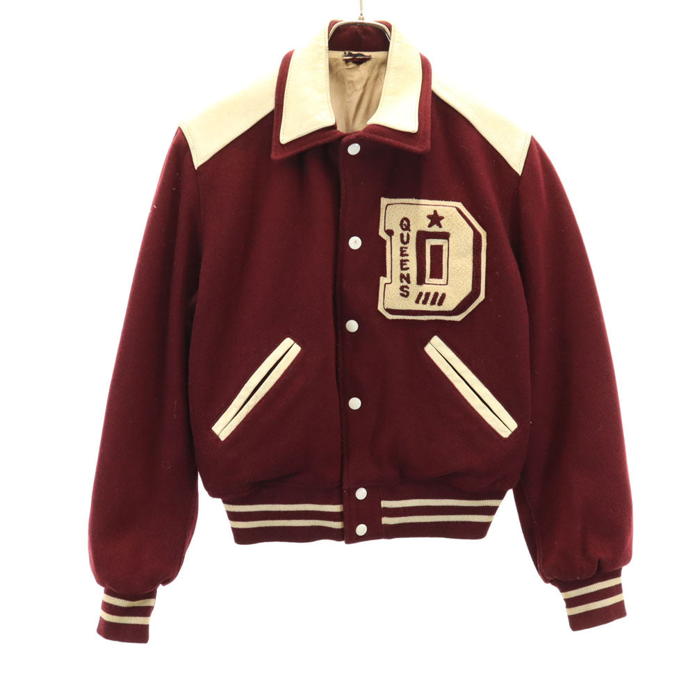 VINTAGE ヴィンテージ 60s 70s ヴィンテージ レザー切り替え ウール スタジャン ワインレッド チェーンステッチ メンズ