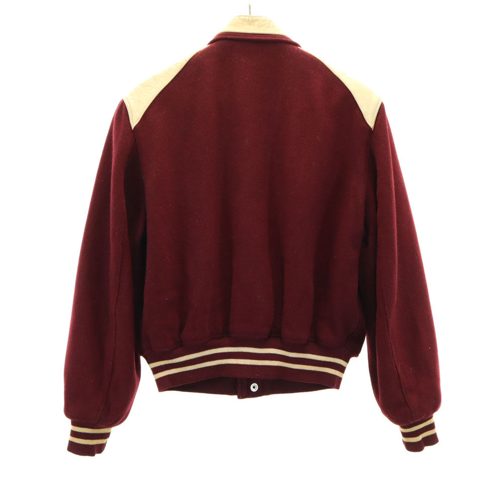 VINTAGE ヴィンテージ 60s 70s ヴィンテージ レザー切り替え ウール スタジャン ワインレッド チェーンステッチ メンズ