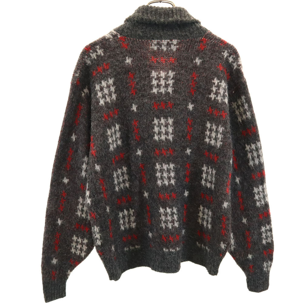 The Pat Boone Sweater by Revere 70s ヴィンテージ 総柄 長袖 ショールカラー セーター L チャコールグレー ニット メンズ