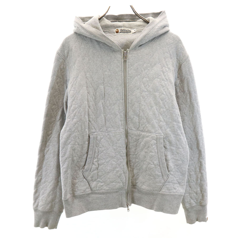 A BATHING APE アベイシングエイプ 日本製 スター柄 長袖 スウェット ジップパーカー M グレー キルティング メンズ