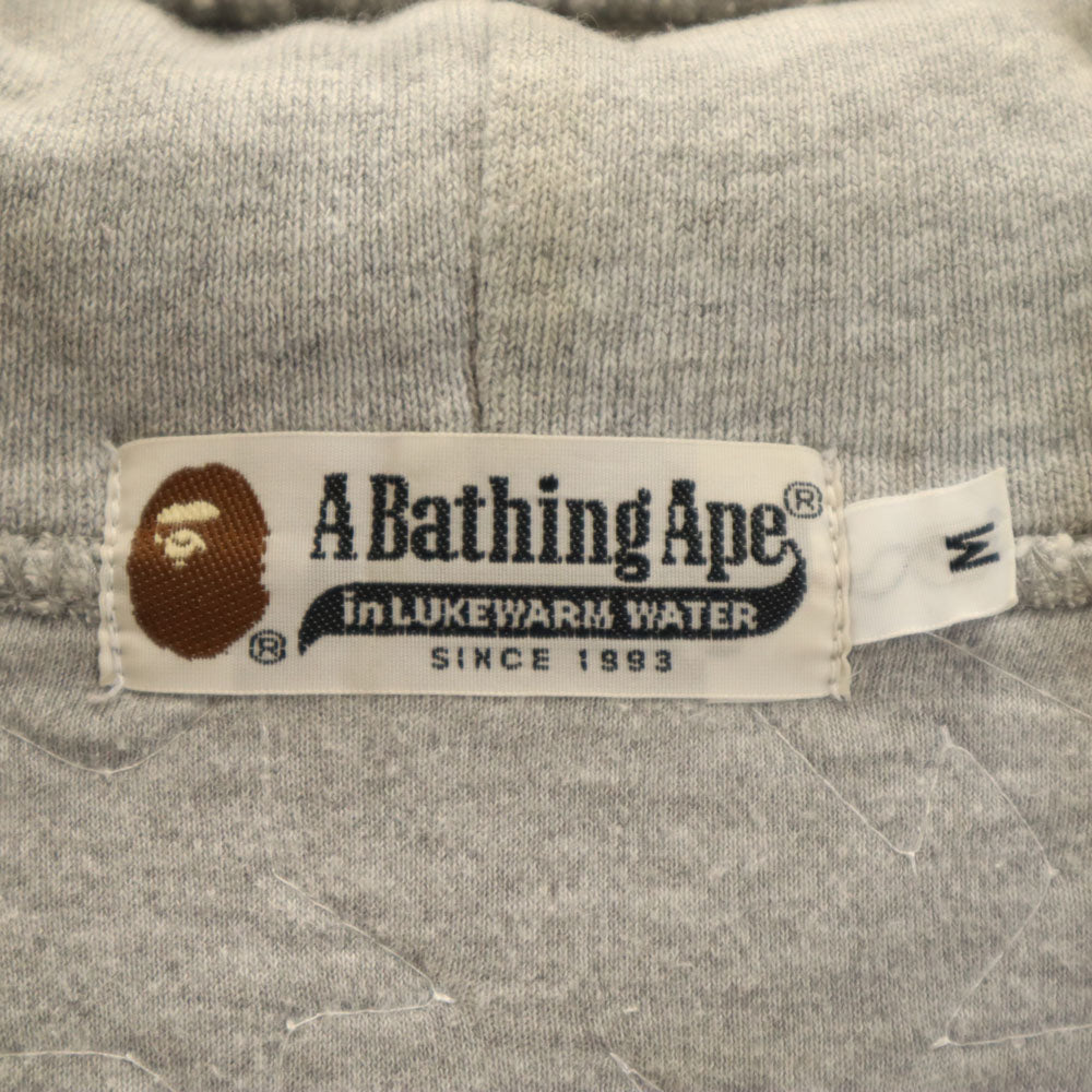 A BATHING APE アベイシングエイプ 日本製 スター柄 長袖 スウェット ジップパーカー M グレー キルティング メンズ