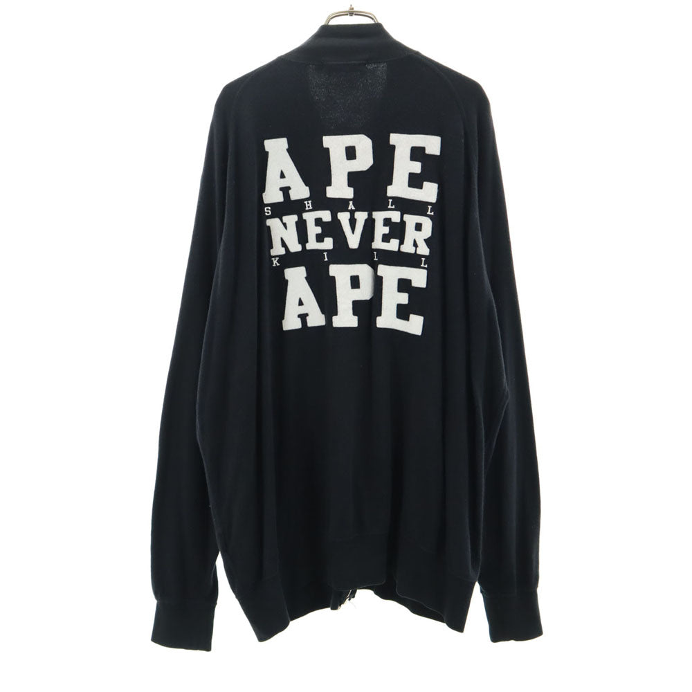 A BATHING APE アベイシングエイプ 日本製 バックプリント 長袖 ジップアップ トレーナー XL ブラック 裏起毛 メンズ