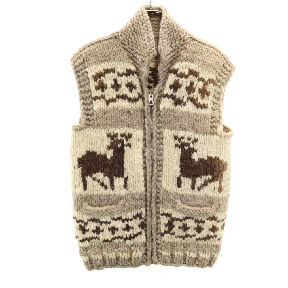 イントラカンエンタープライズ 90s カナダ製 オールド トナカイ柄 カウチン ベスト アイボリー ニット メンズ