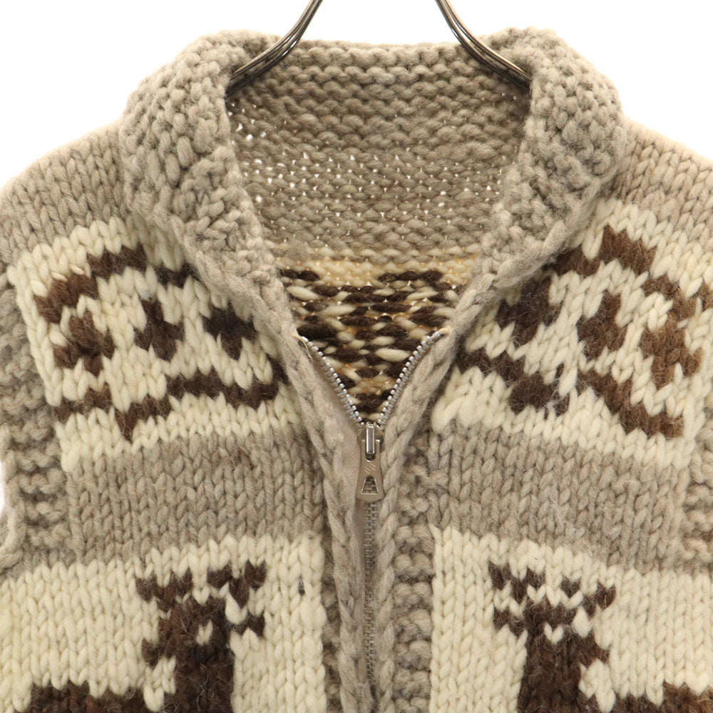 イントラカンエンタープライズ 90s カナダ製 オールド トナカイ柄 カウチン ベスト アイボリー ニット メンズ