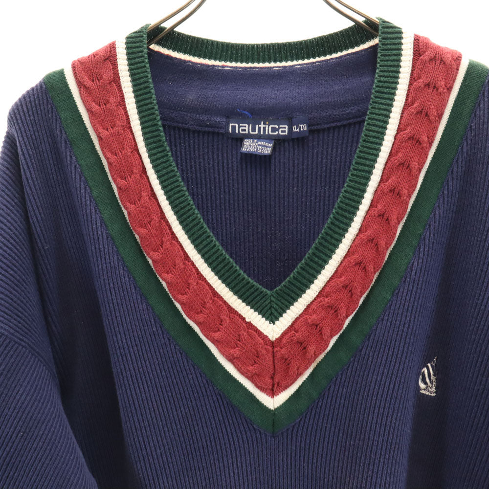 NAUTICA ノーティカ 90s オールド チルデン 長袖 Vネック セーター XL ネイビー ニット メンズ