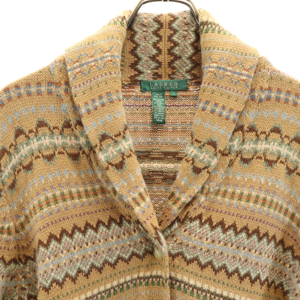 ローレンラルフローレン フェアアイル柄 長袖 ショールカラー ニットカーディガン L ブラウン LAUREN RALPH LAUREN レディース